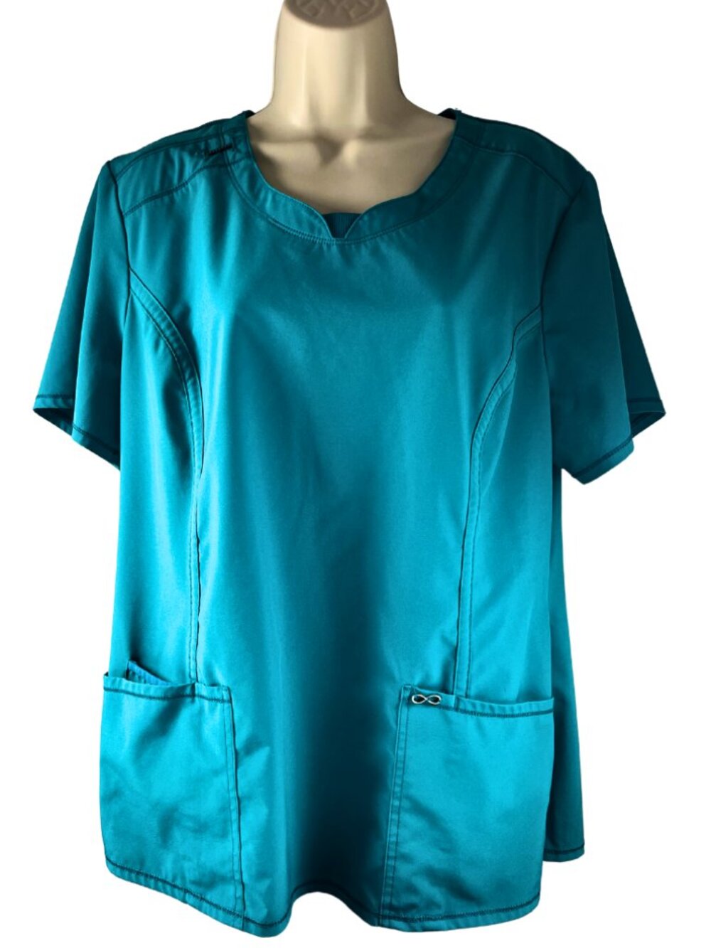 Cherokee Infinity Scrub Top XL Teal Stretch Medical Nursing Uniform Shirt